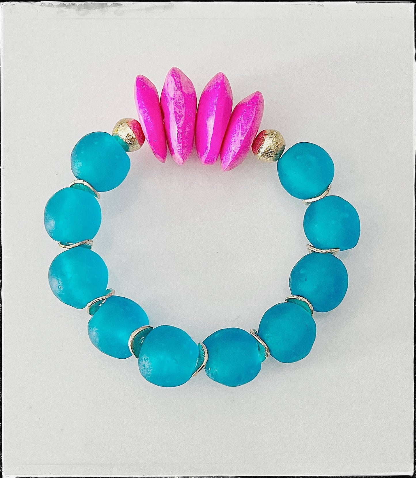 African Bone Recycled Glass Bead Bracelet