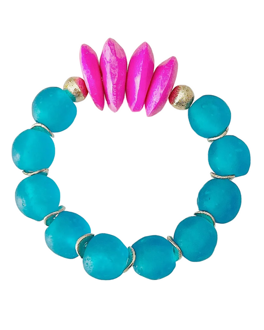 African Bone Recycled Glass Bead Bracelet