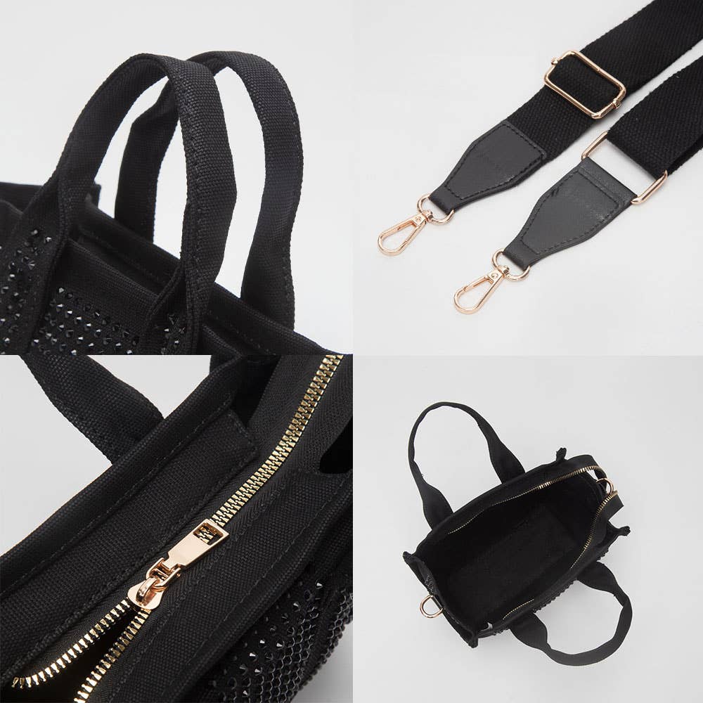 Rhinestone Studded Top Handle Crossbody Bag