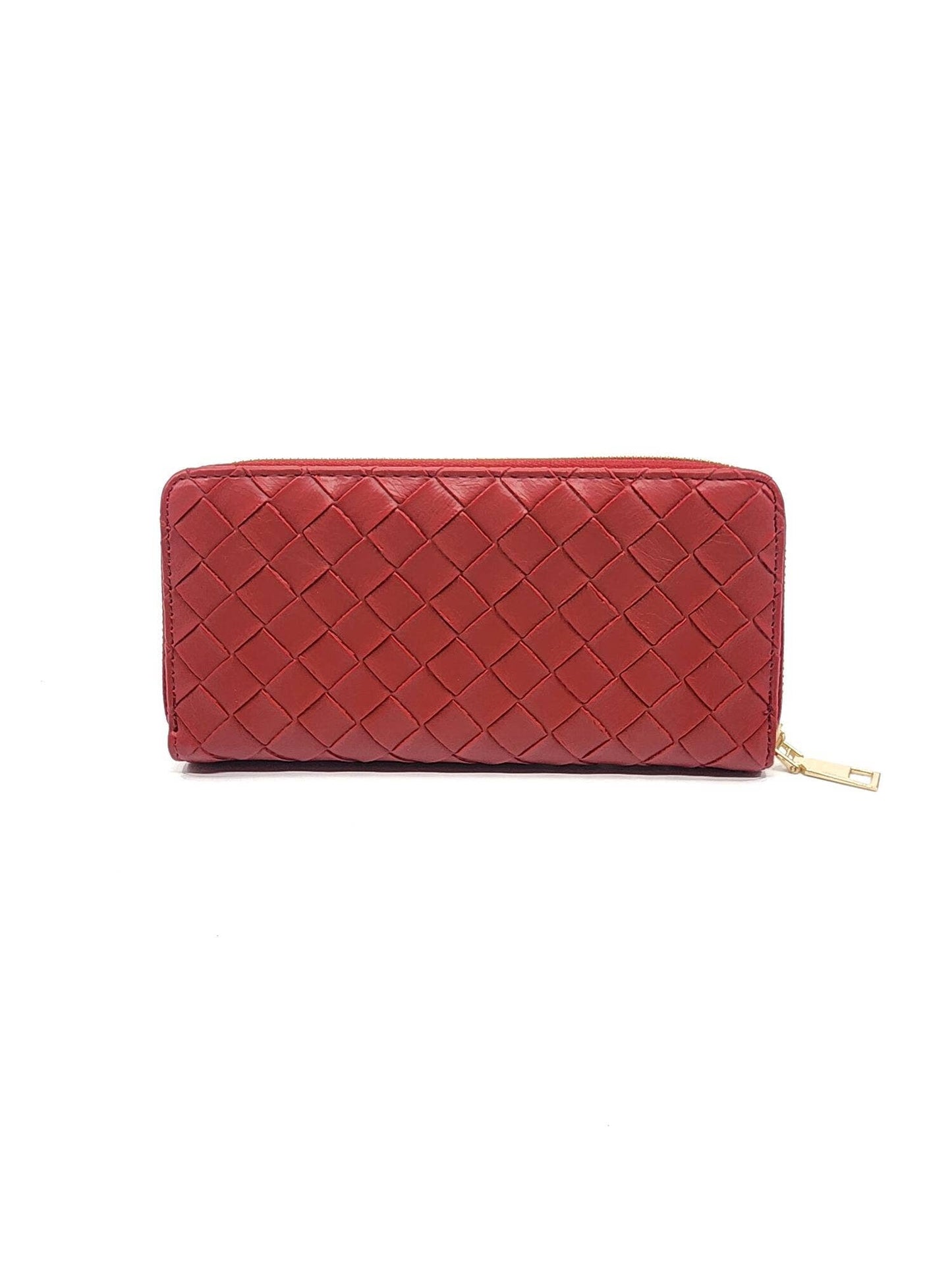 Red Vegan Leather Woven Long Wallet
