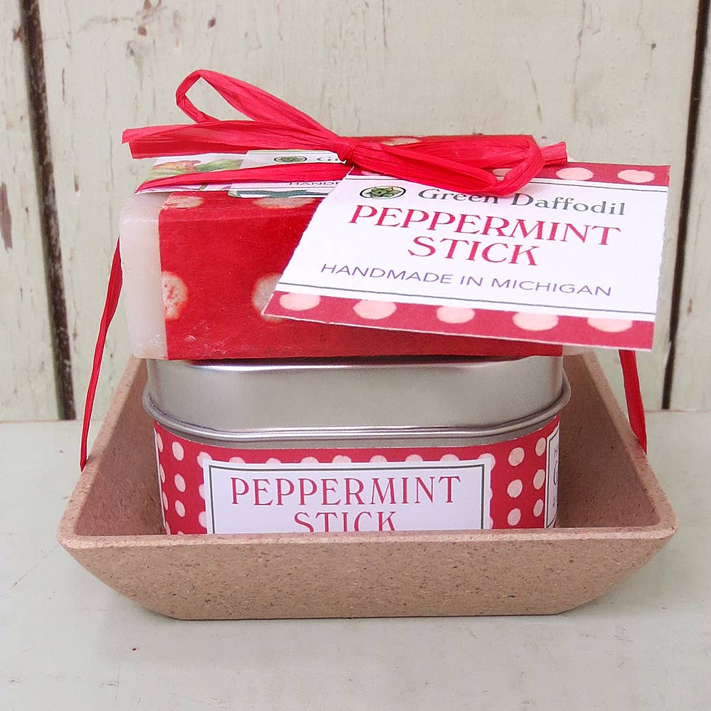 Peppermint Stick Candle & Soap Dish Gift