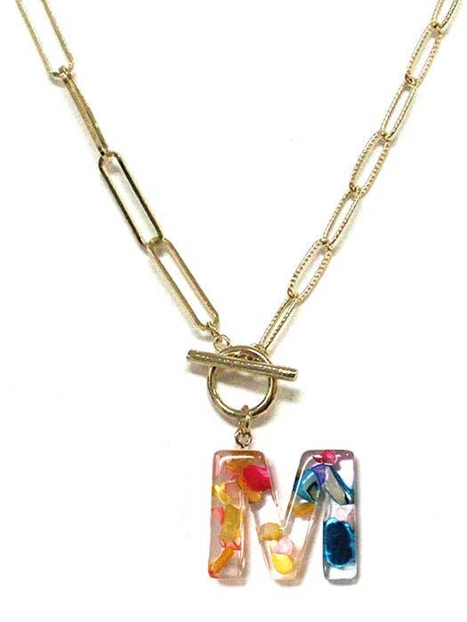 Rainbow Acrylic Initial Toggle Chain Necklace