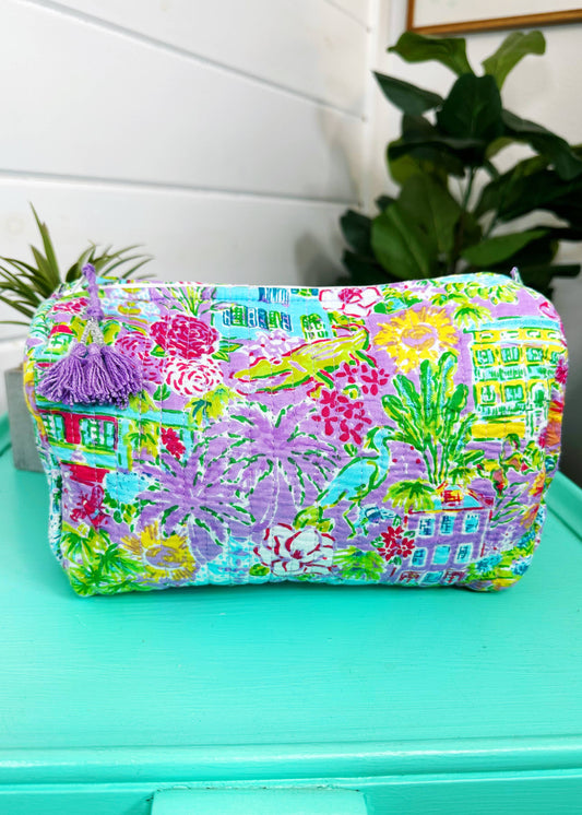 Southern Town Print Quilted Cosmetics Bag