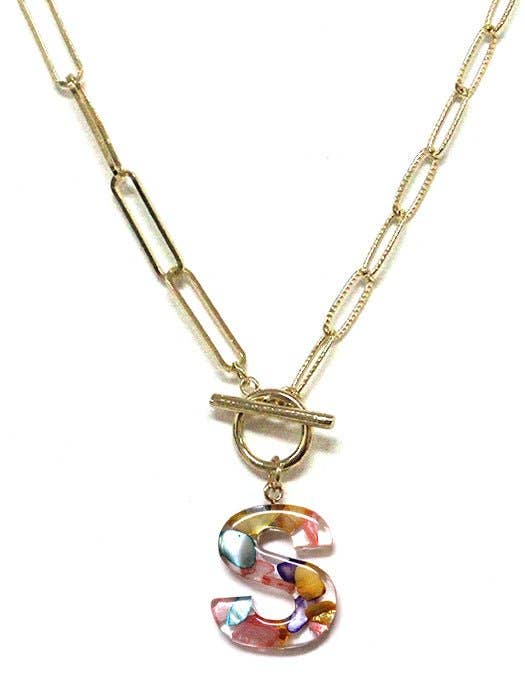 Rainbow Acrylic Initial Toggle Chain Necklace