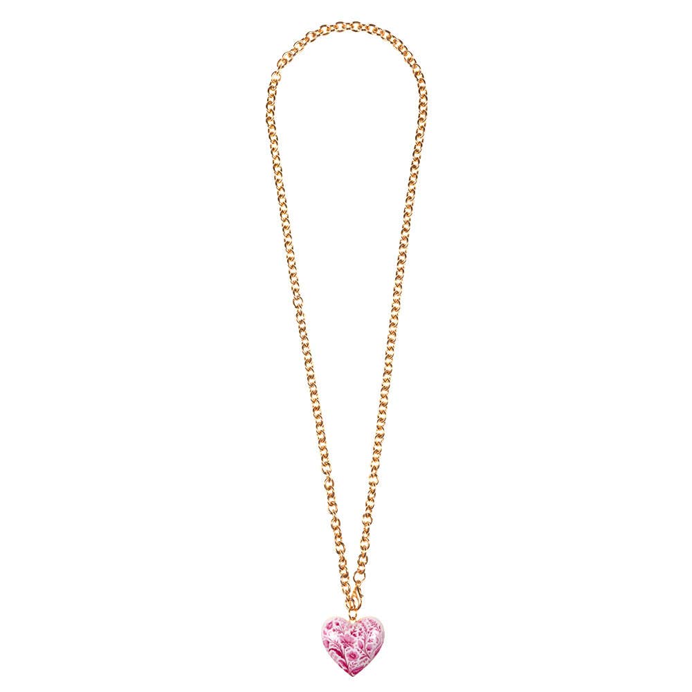 Chunky Floral Heart Charm Pendant Necklace