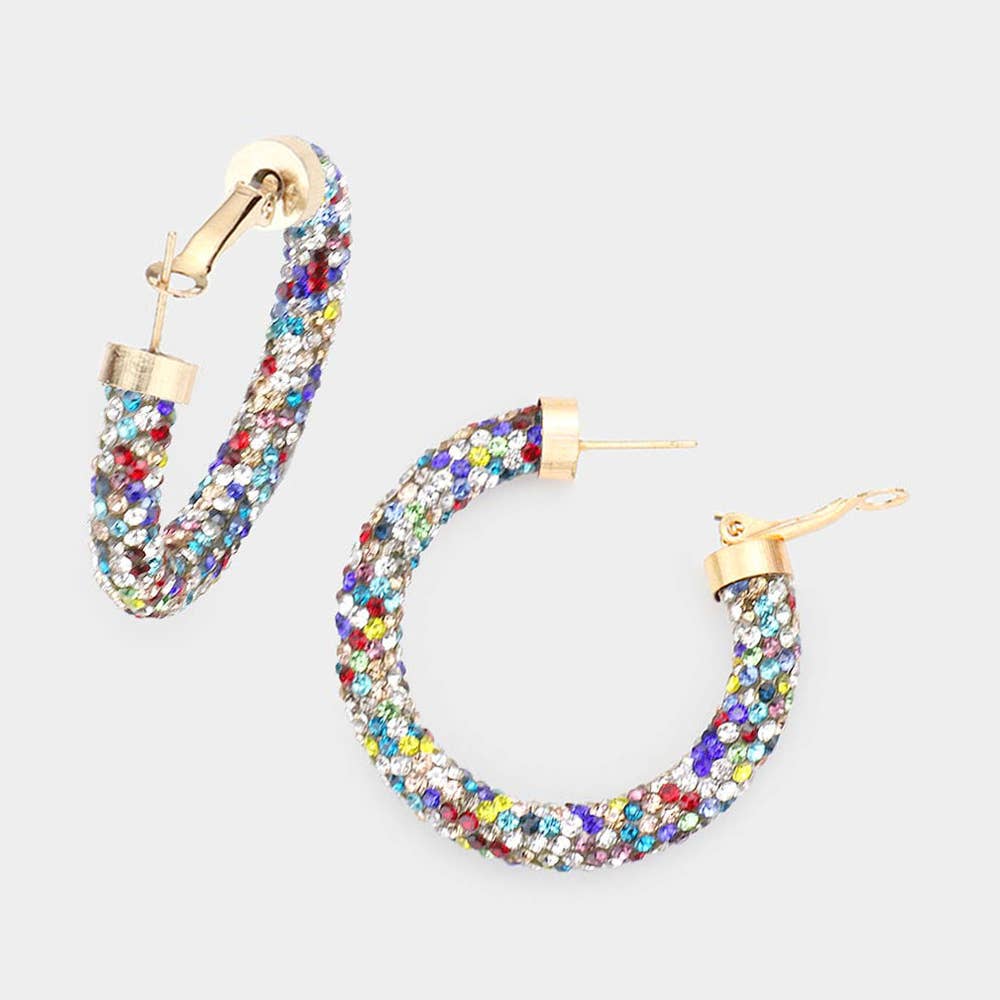 Rhinestone Pave Hoop Earrings