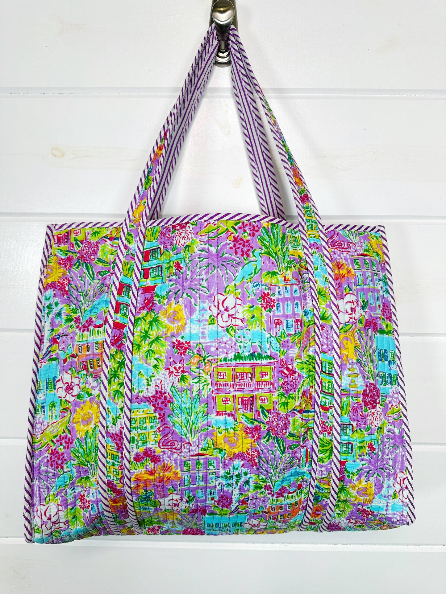 Southern Town Print Reversible Quilted Tote