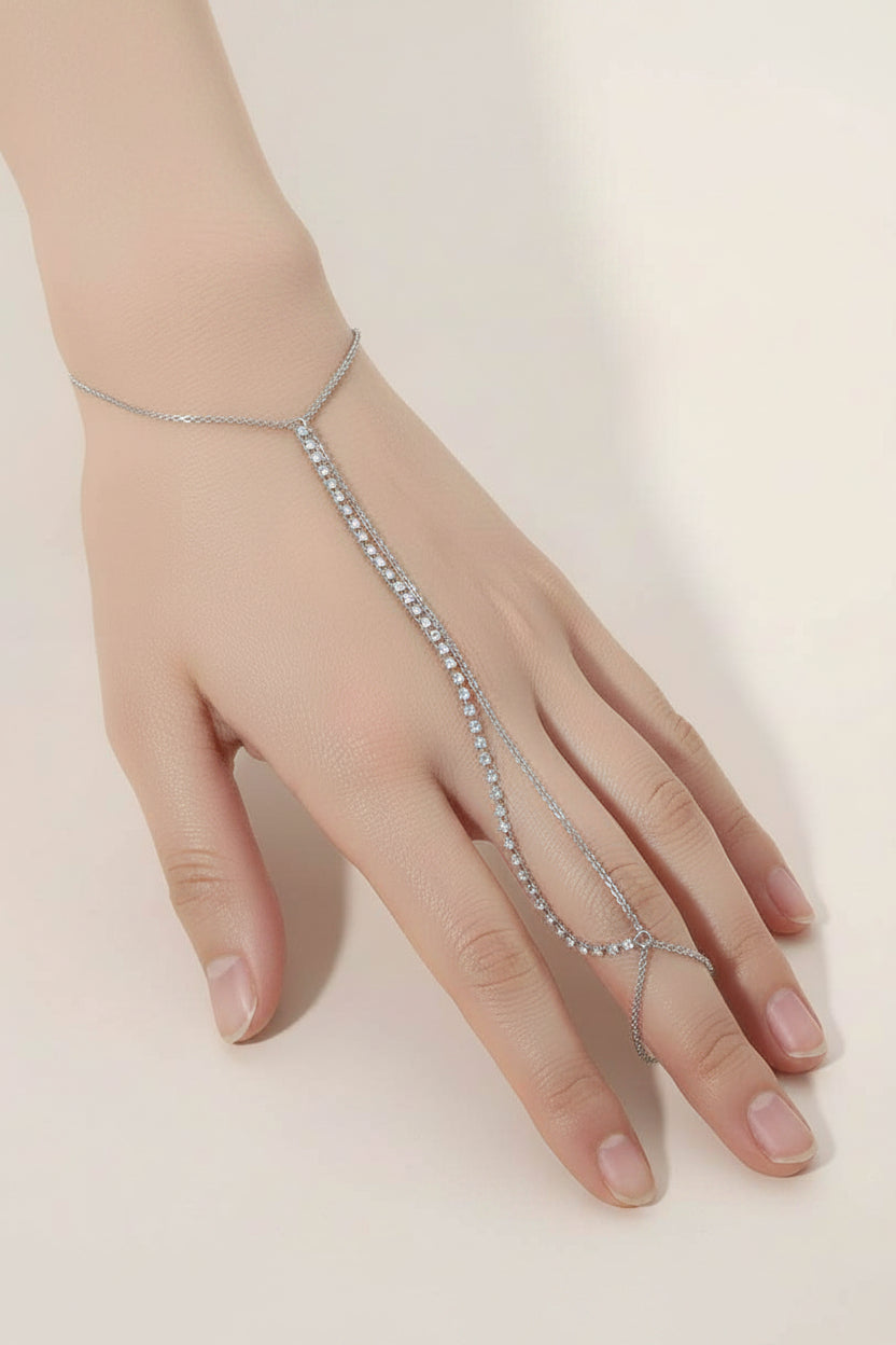 Rhinestone Accent Delicate Hand Chain Bracelet