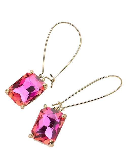 Emerald Cut Stone Dangle Earrings