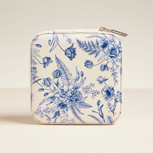 Blue Flower Portable Square Jewelry Box