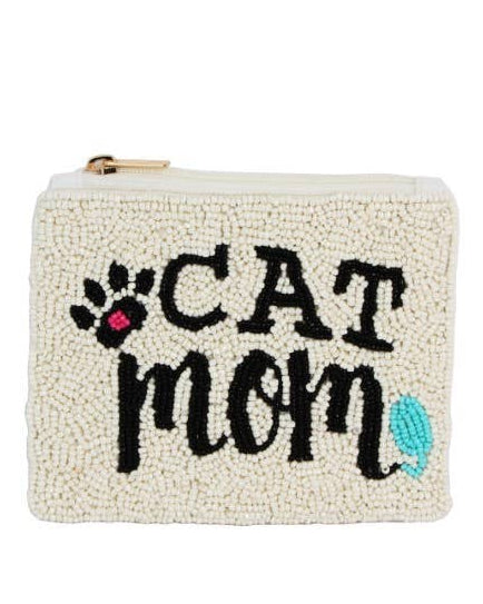 Beaded White CAT Coin Purse