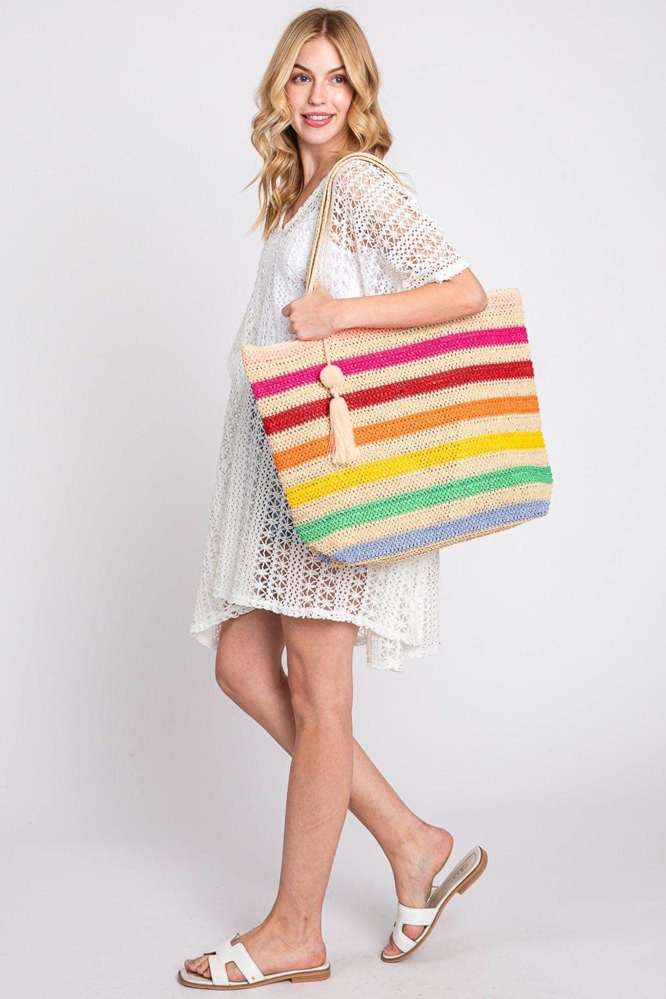 Amara Striped Crochet Women's Tote Bag
