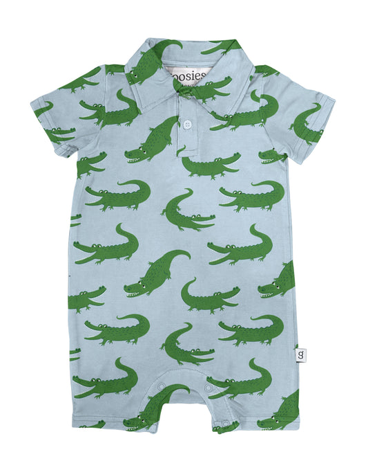 Blue Alligators - SS Polo Romper