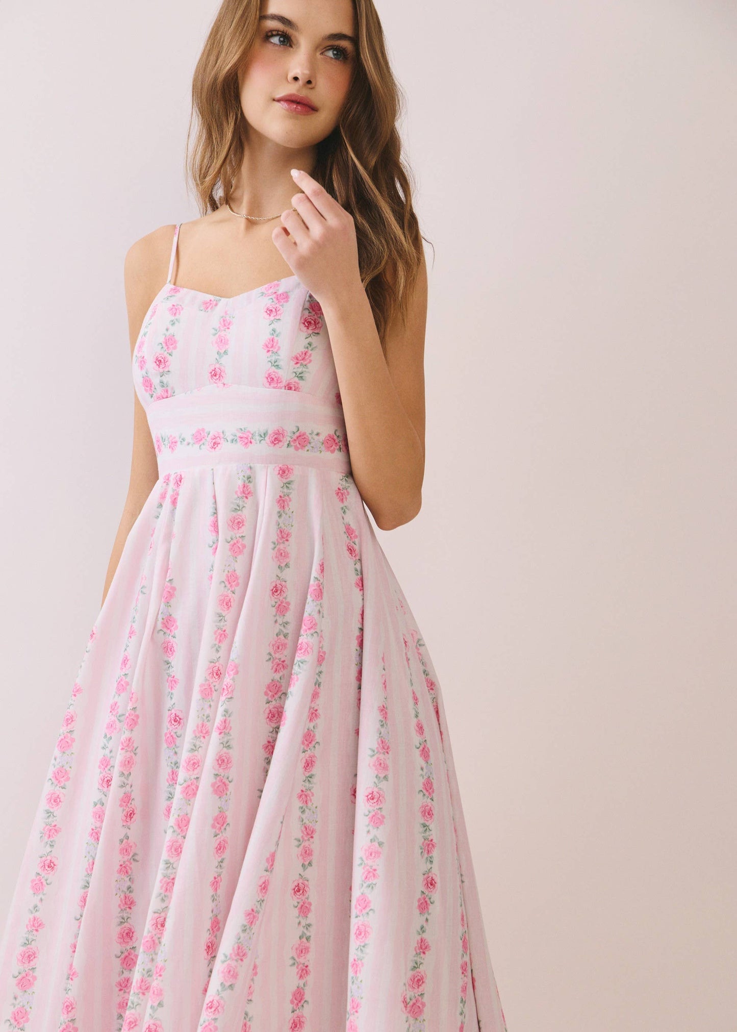 Pink Spring Floral Print Empire Dress