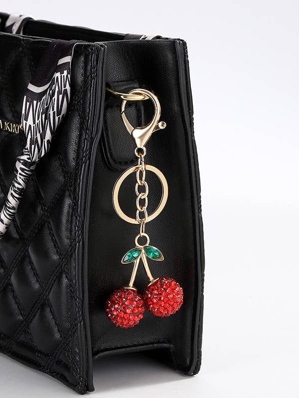 Rhinestone Cherry Keychain