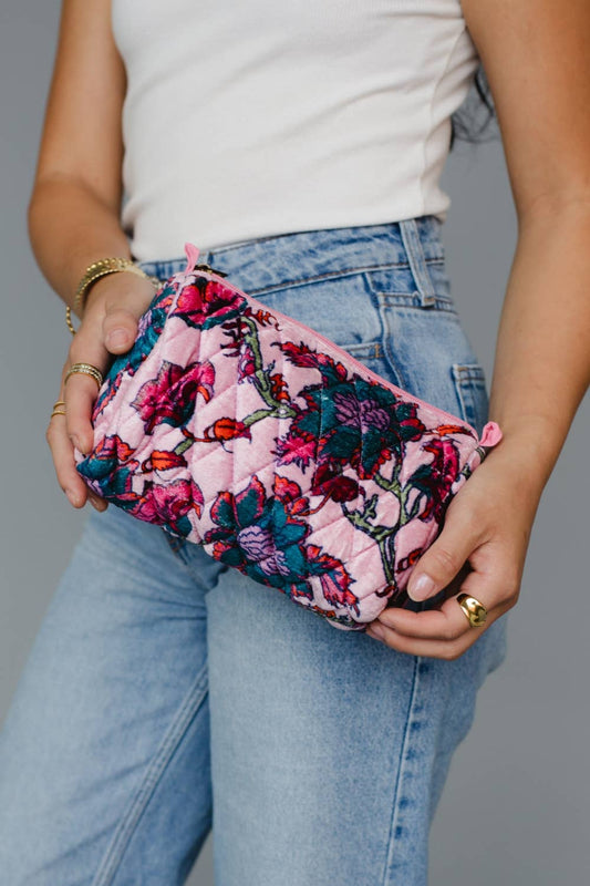 Lt. Pink & Multicolored Floral Travel Pouch