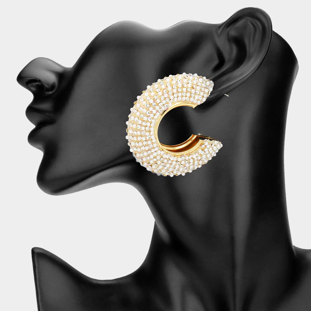Oversized Bling Studded Chunky Hoop Earrings