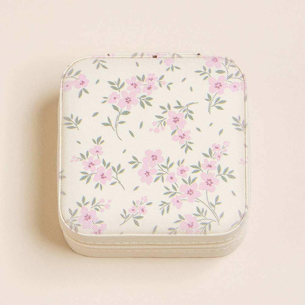 Pink Flower Portable Square Jewelry Box