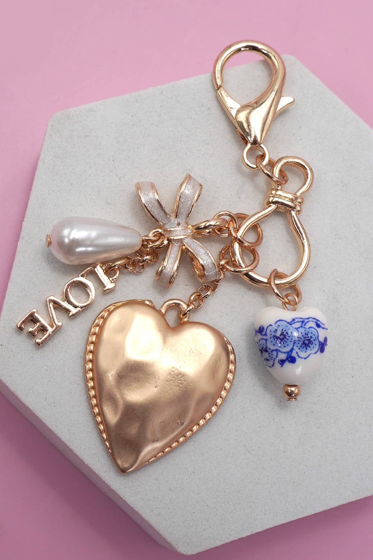 Porcelain Bow Heart Bag Charm