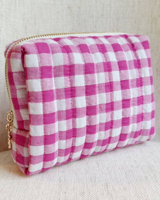 Pink Gingham Cosmetic Case