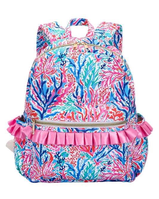 Coral Print Kids Ruffle Backpack