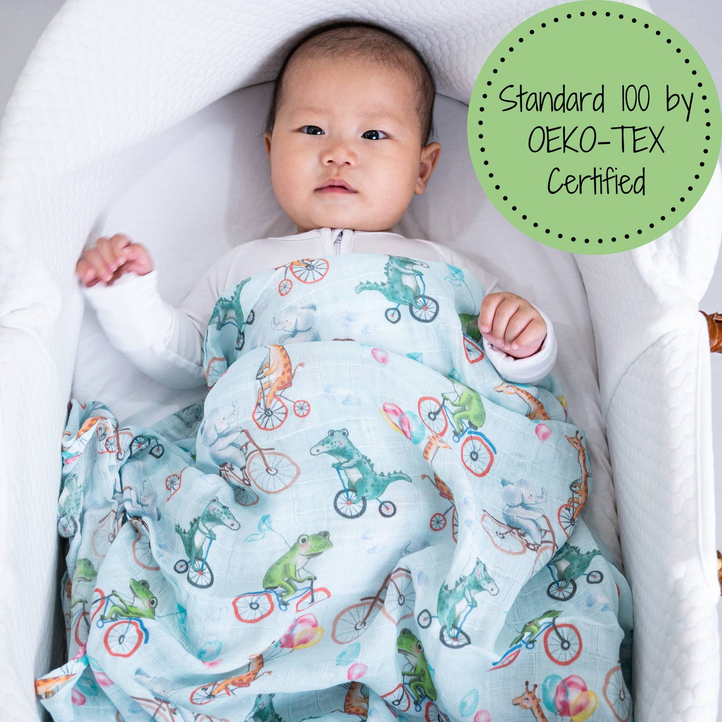 Animals on Bike Baby Muslin Swaddle Blanket