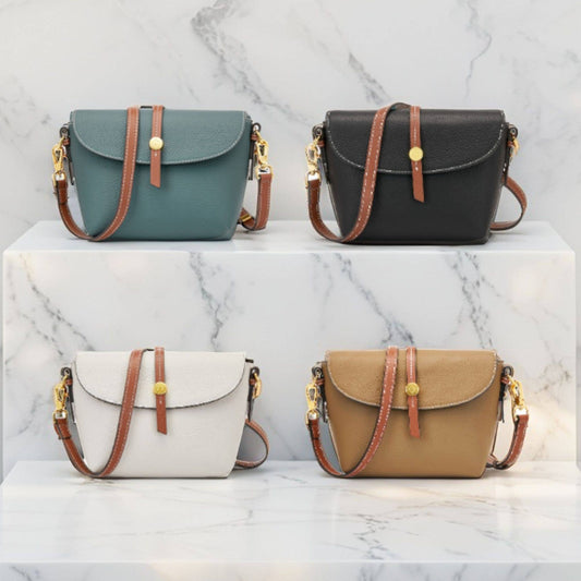 Genuine Pebble Leather Zip Flap Shoulder Handbag