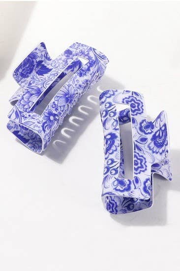 Vintage Porcelain Blue Claw Clips