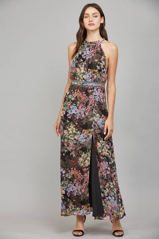 Floral Autumn Halter Maxi Dress