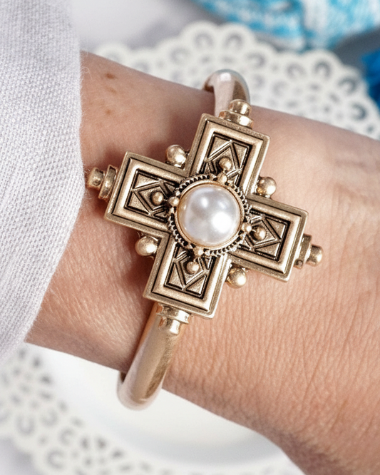 Gold Boho Cross Drop Statement Bangles