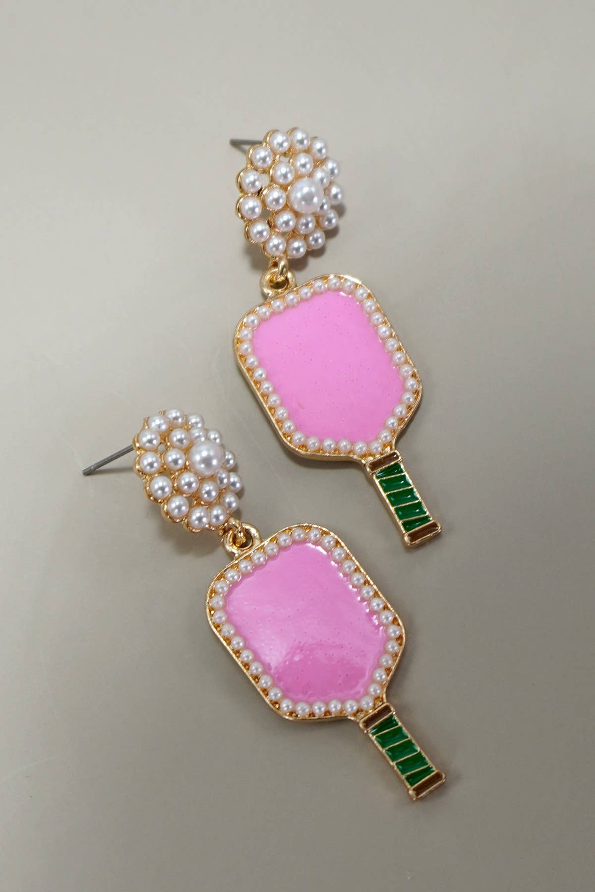 Pickleball Pearl Racket Drop Pink Earrings