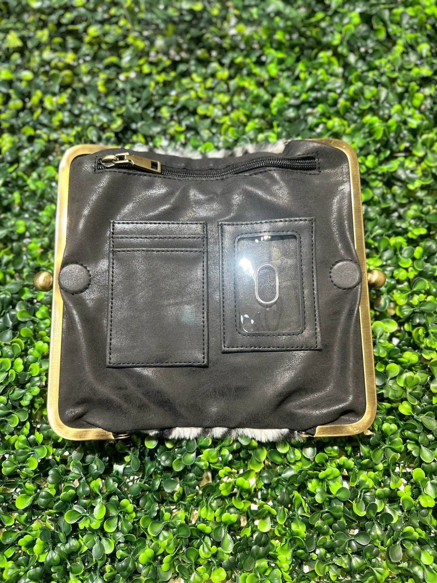 Leopard Faux Fur Kiss Lock Clutch