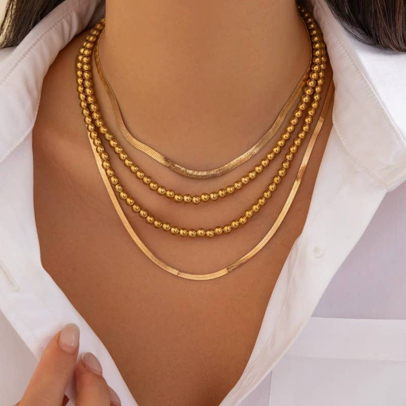 Multilayer Ball Herringbone Chain Necklace
