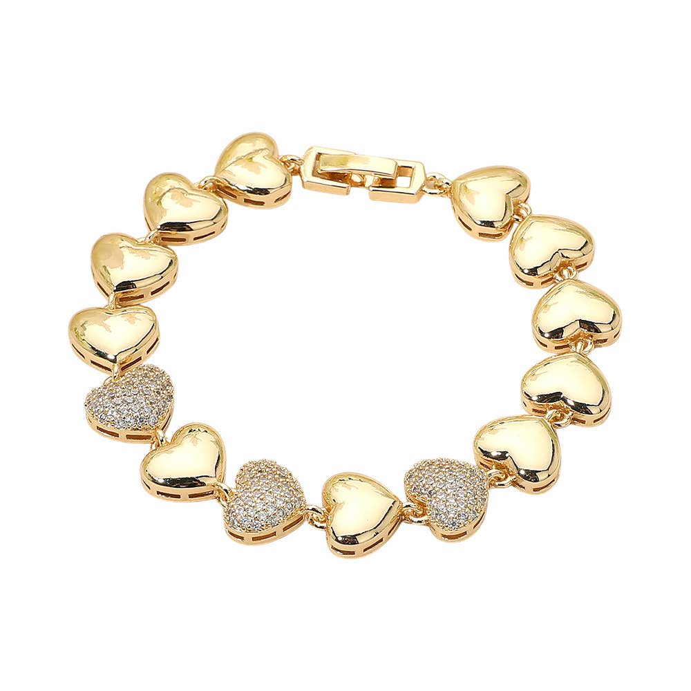 Gold Paved Heart Link Bracelet