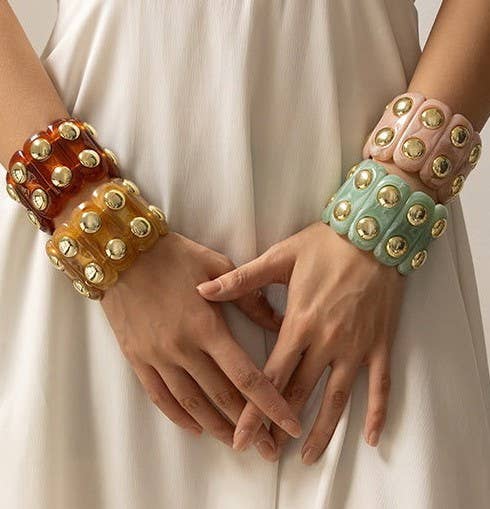 Color-Block Gold Acrylic Stretch Cord Bracelet