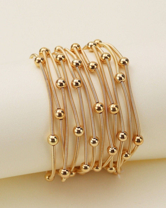 Gold Metallic Beads Multi Strand Bracelet