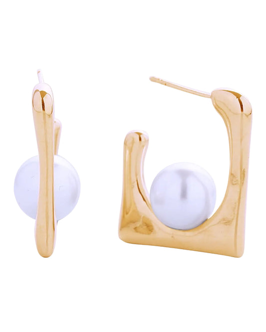 Chic Square Pearl Post Earrings