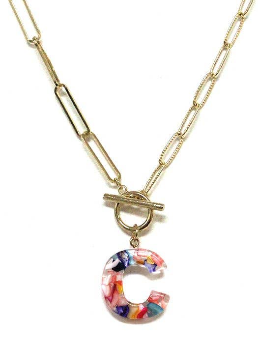 Rainbow Acrylic Initial Toggle Chain Necklace