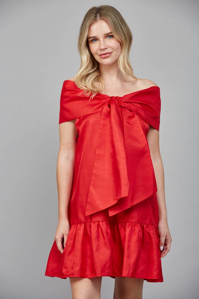 Oversized Bow Holiday Taffeta Dress