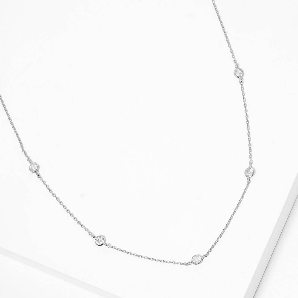 Gold Dipped Brass Metal Round CZ Station Necklace