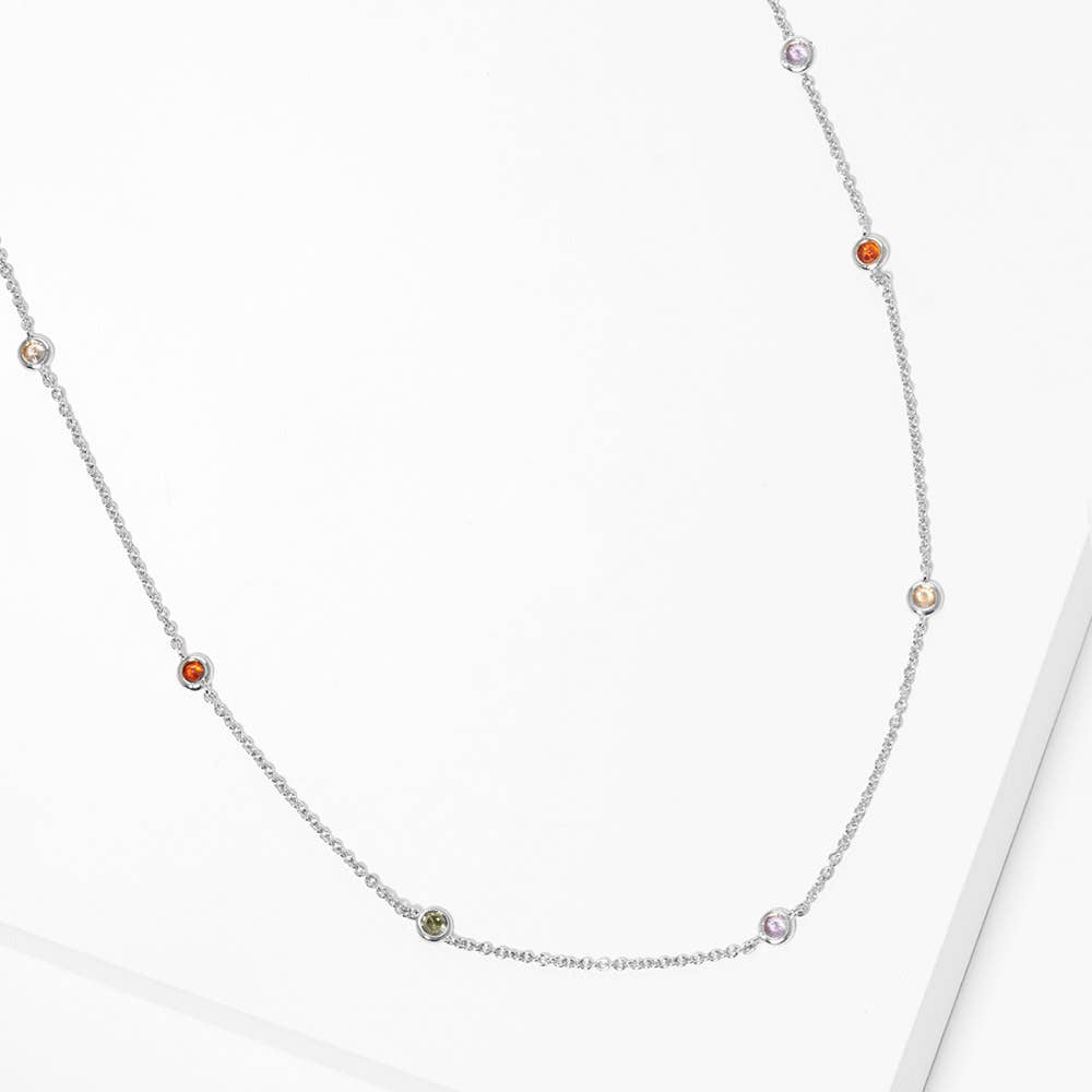 Gold Dipped Brass Metal Round CZ Station Necklace