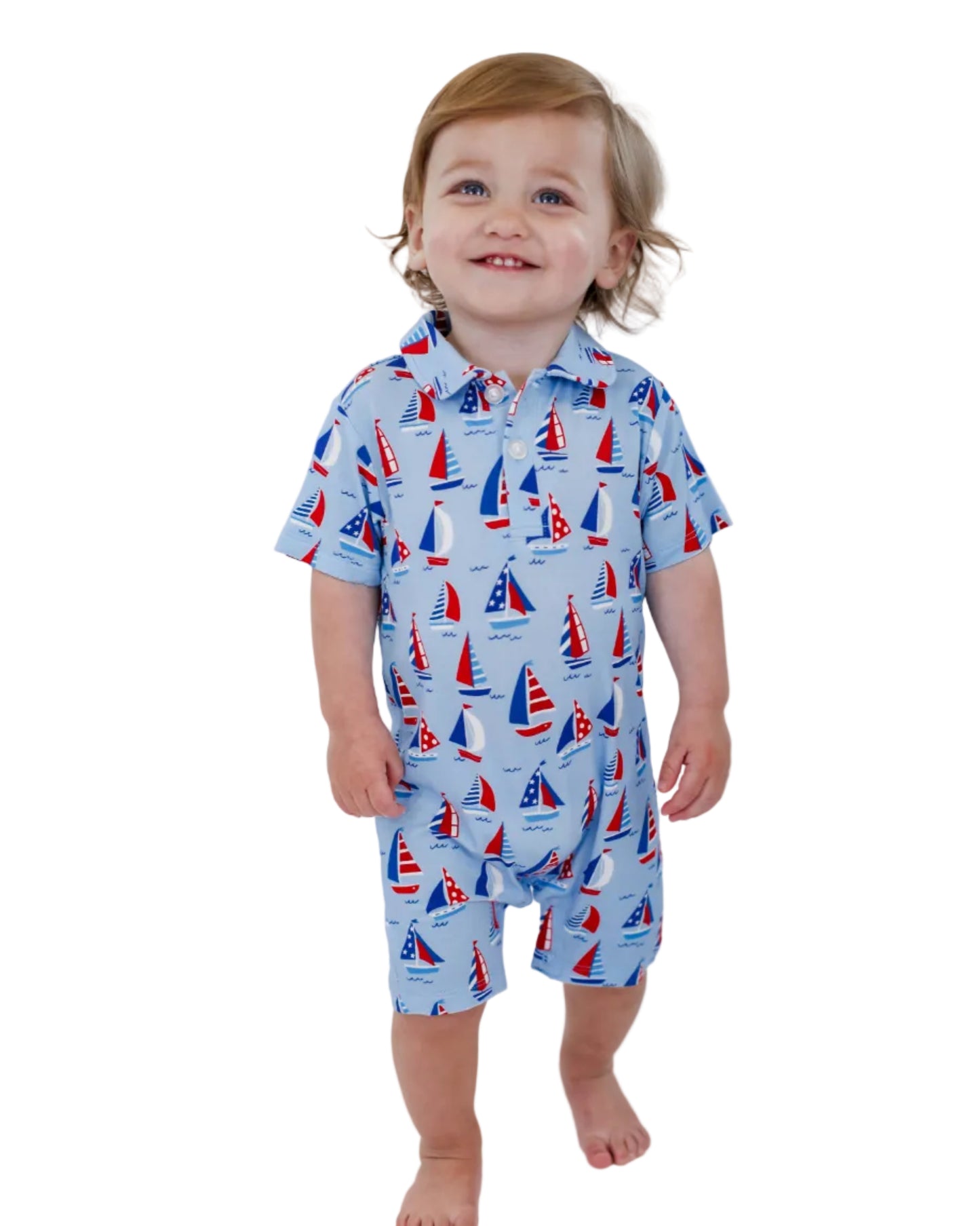 Sail Away Patriotic Short Sleeve Polo Romper