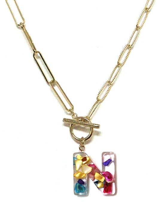 Rainbow Acrylic Initial Toggle Chain Necklace