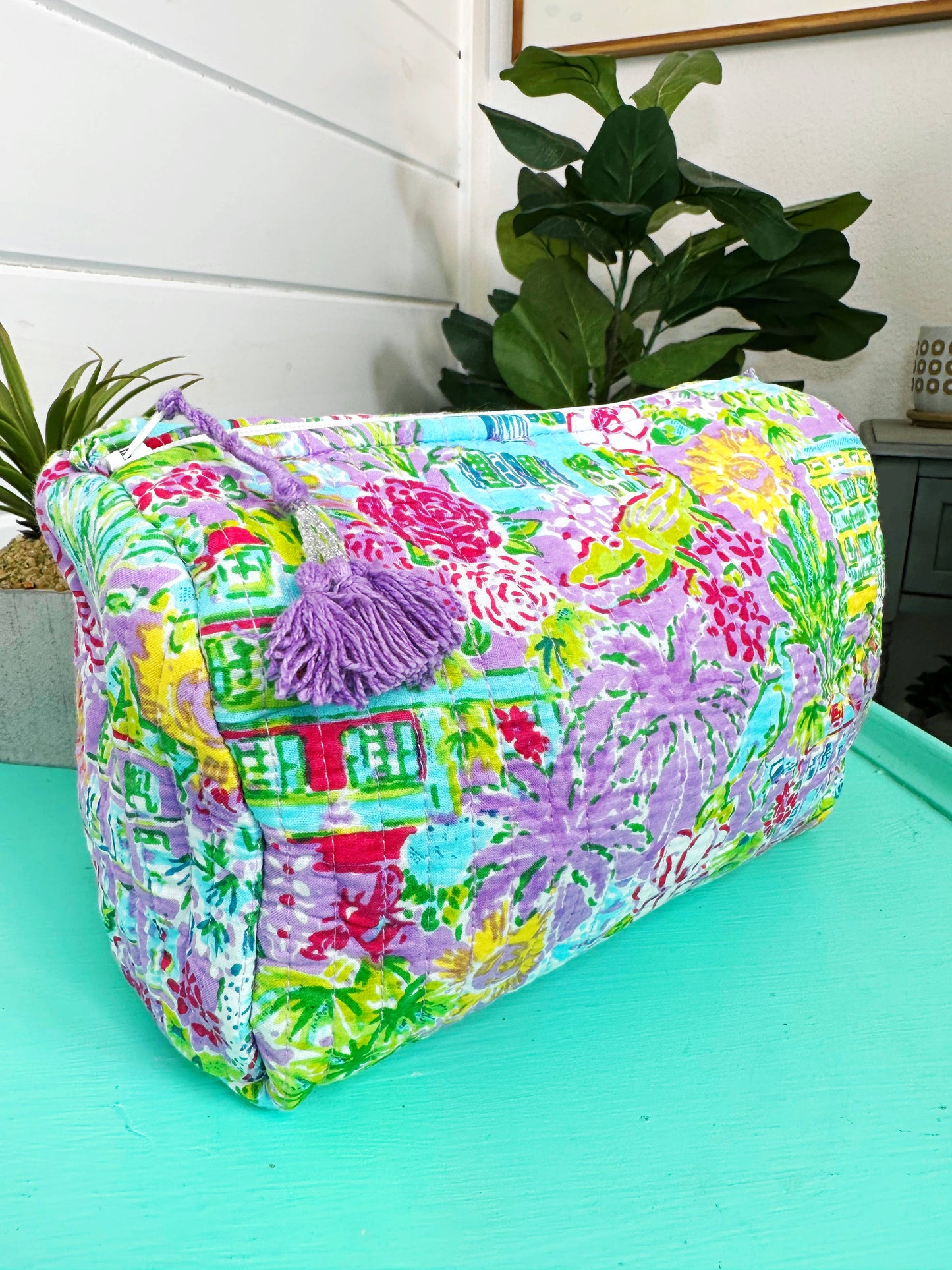 Southern Town Print Quilted Cosmetics Bag