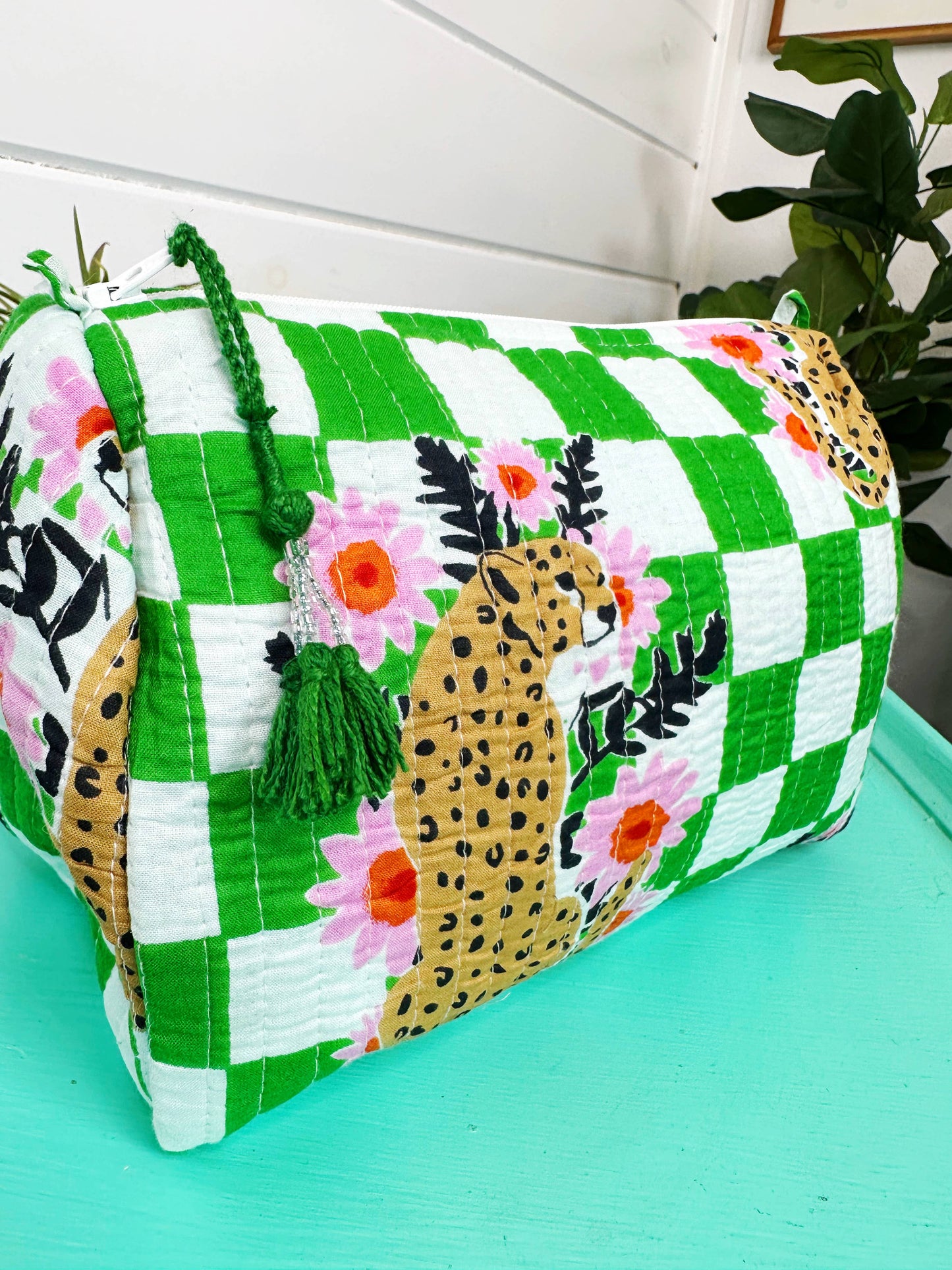 Quilted Green Jaguars Makeup Bag