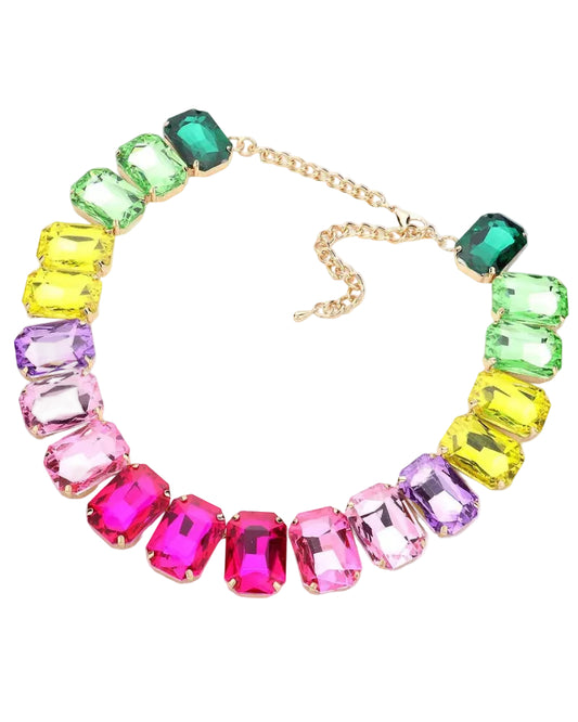Emerald Cut Stone Collar Evening Necklace Set
