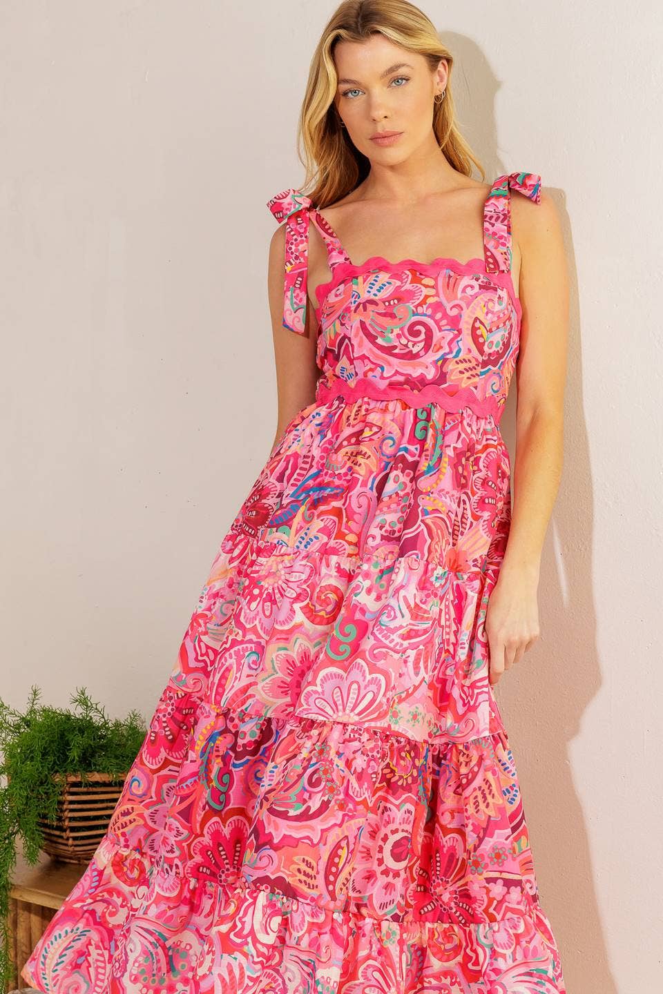 Scalloped Ric Rac Pink Sundress