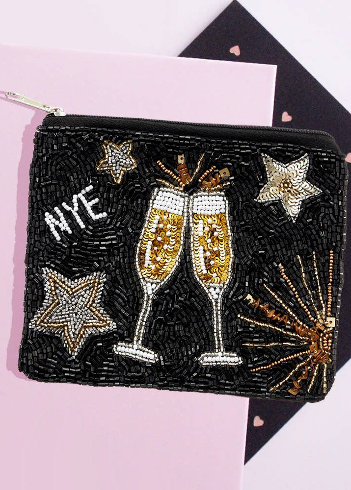 New Years Champagne Sequin Beaded Mini Bag