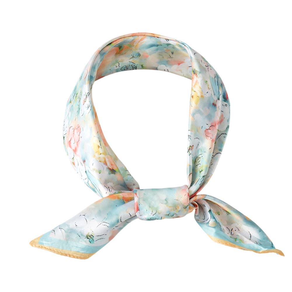 Watercolor Floral Pattern Satin Bandana Scarf