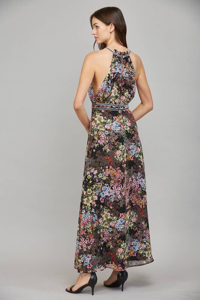 Floral Autumn Halter Maxi Dress